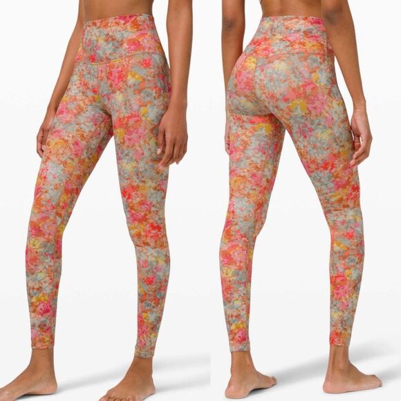 Lululemon Align Pant Leggings 28" Sz 4 Floral Inflorescence Pink Grey Yoga Gym - Picture 1 of 12
